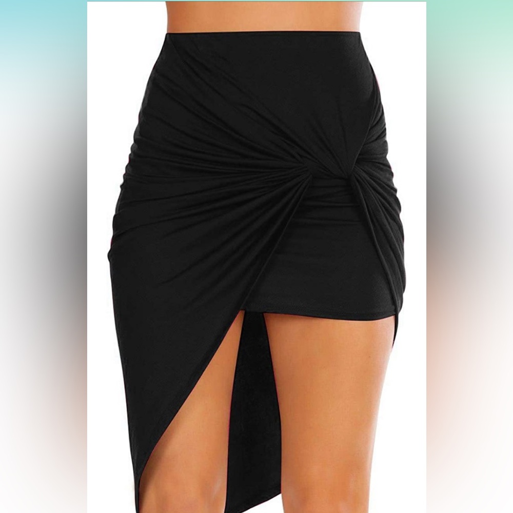 Black asymmetrical mini skirt